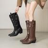 Brown Black Women Knee High Boots High Block Heel Big Size 46