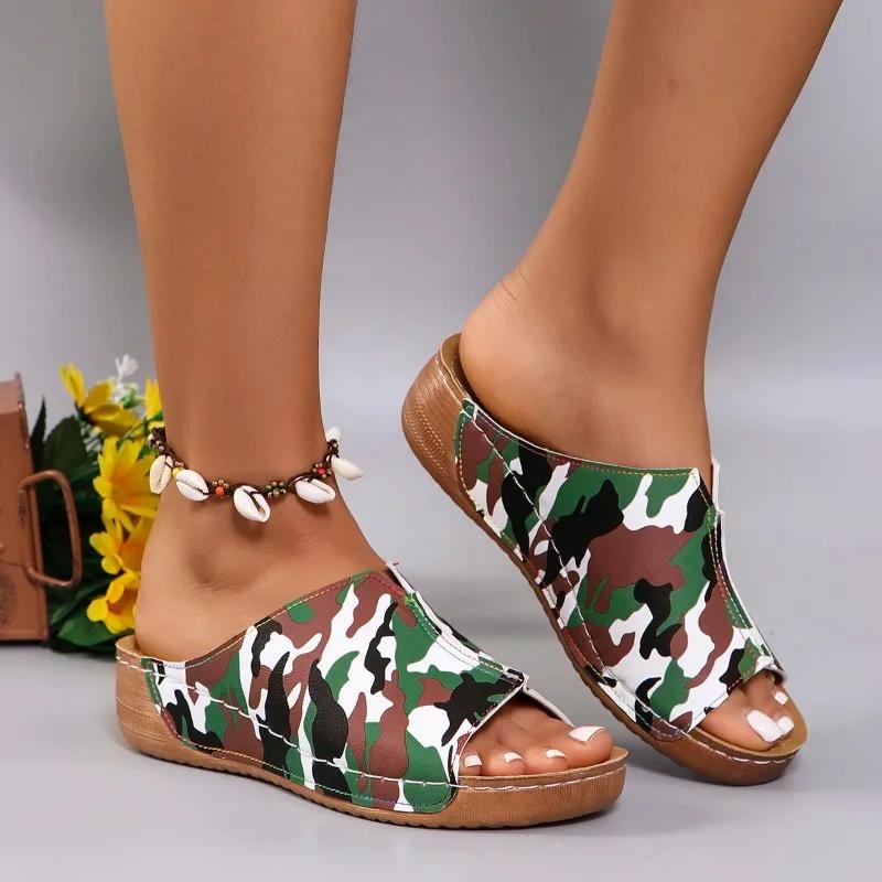 Fashion 2025Women Slippers Fashion Platform Camouflage Wedge Slippers  Summer Beach Casual Sandals Outdoor Comfortable Slides