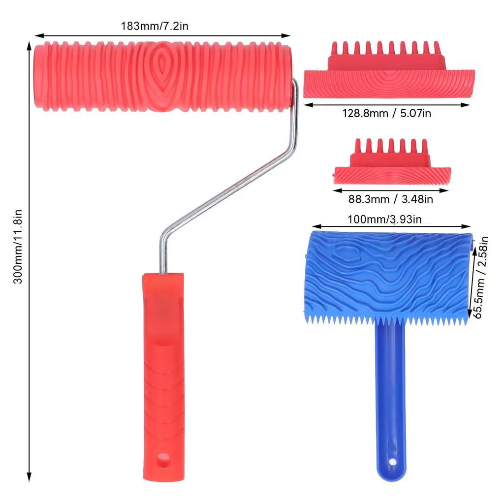 COZENTA Pattern Paint Wood Grain Roller Set Roller, Roller, Finish, Handle, 4-Piece