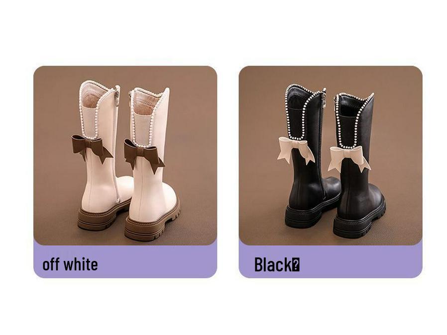 Girls' Fleece-Lined High-Top Long Leather Boots - 2025 Autumn/Winter Collection