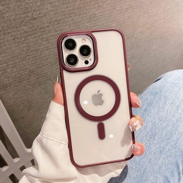 Magsafe pouzdro na telefon pro iPhone 14 12 11 13 Pro Max Clear Hard Pc Zadní silikonový nárazník Kovový kryt fotoaparátu