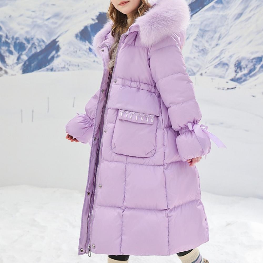Children's Down Jacket, Winter Clothing, Girls' Coat with Large Fur Collar