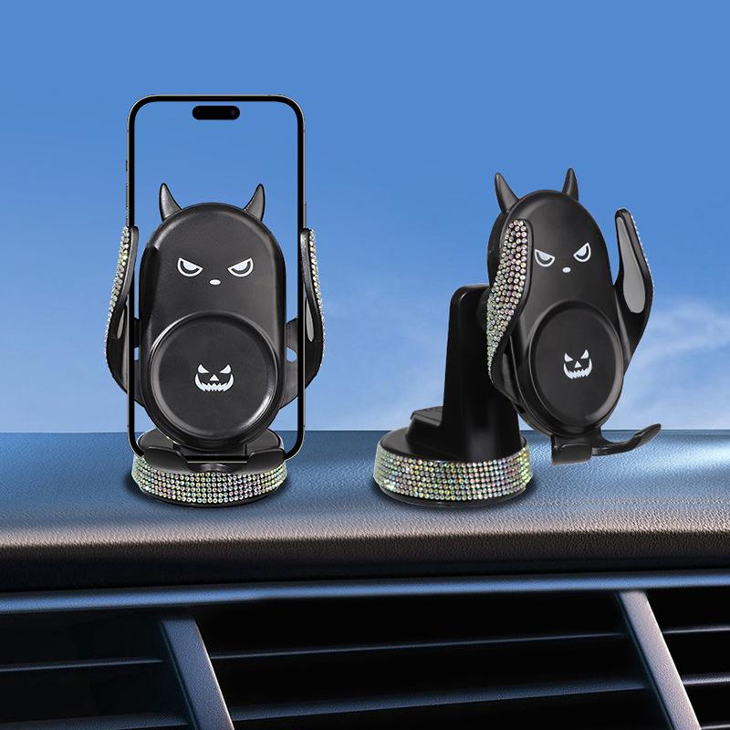 Diamond Crystal Gravity Car Cell Phone Holder Cute Smiling Face Auto Telphone Navigation Rotary Stand Car Accessories for Women