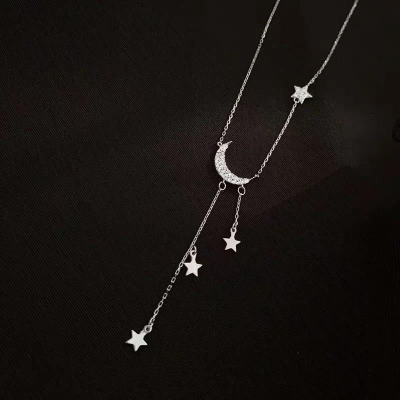 Fashion Women Necklace Star Moon Tassel Pendant Rhinestones Clavicle Chain Choker Collares Wedding Jewelry Accessories Gifts