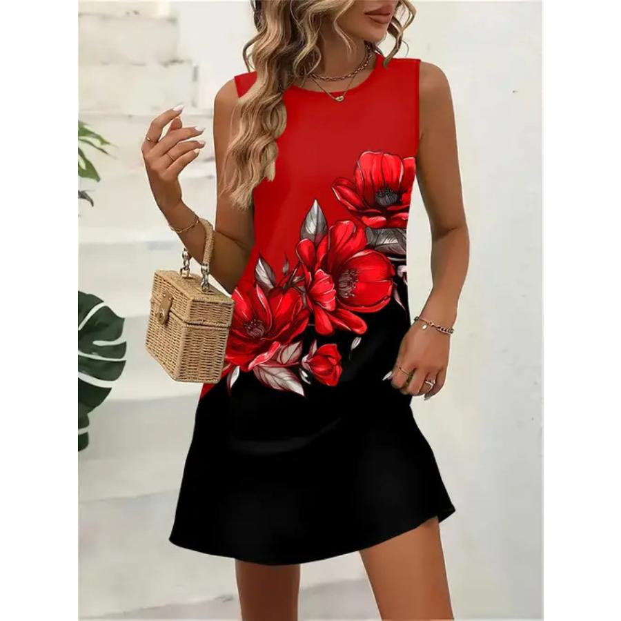 Sleeveless Dress Women O Neck 3d Print Midi Dresses Comfortable Plus Size 8XL Beach Clothing