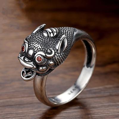 Verstellbarer offener Ring mit Pixiu Glückstier-Motiv Sterling Unisex Vintage Stil Finger