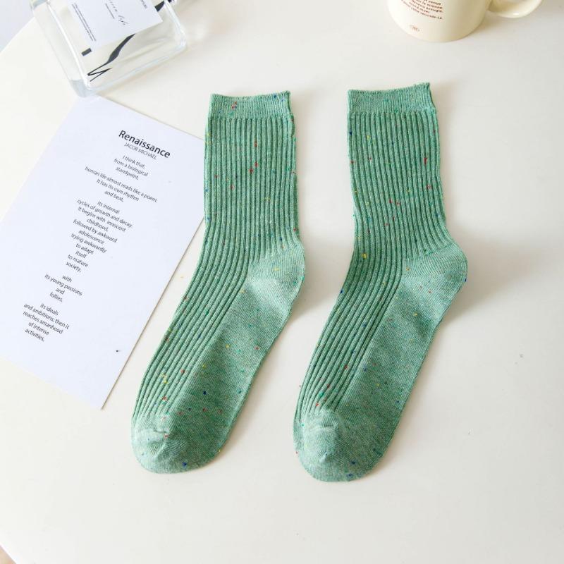 Chaussettes en coton pour femmes, printemps et automne, à nouer, fil idée ravissant, fines, couleur unie, à côtes cylindriques