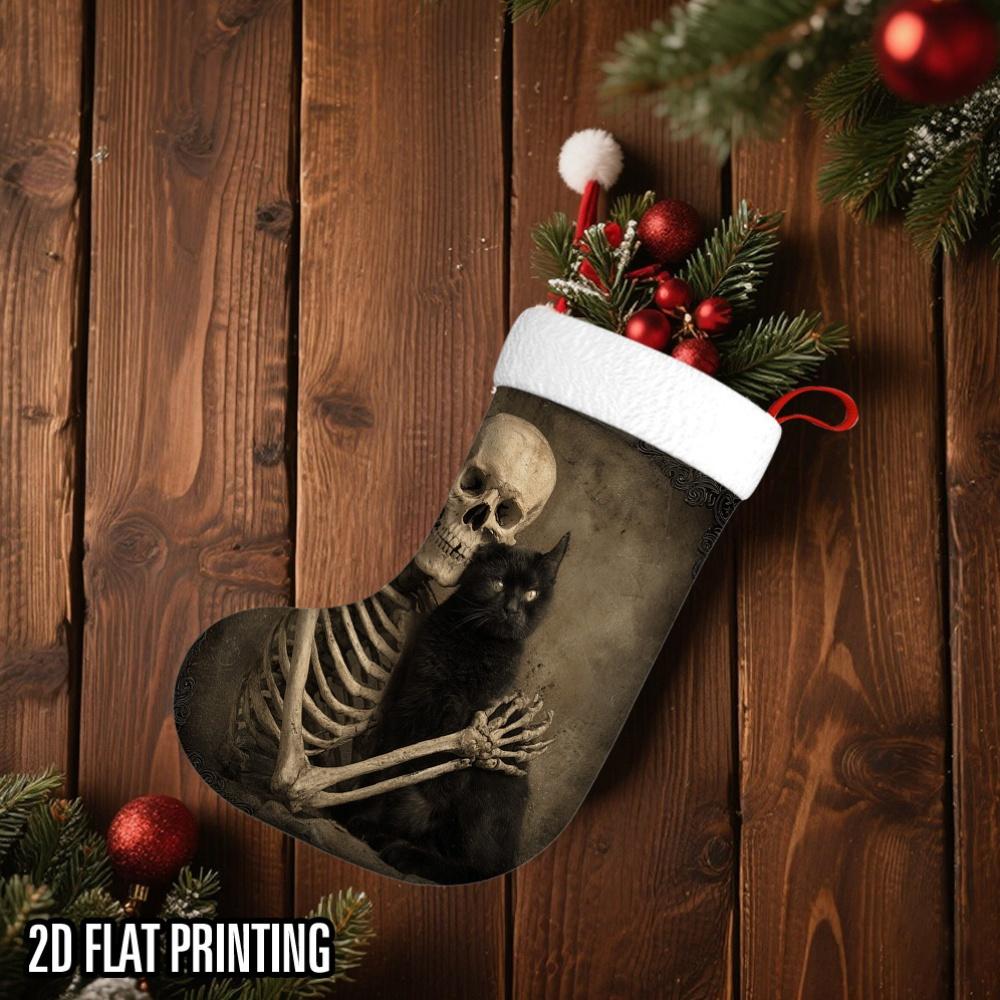 Christmas decoration fireplace hanging stocking1pc Gothic Christmas Stocking with Black Cat & Skeleton Design