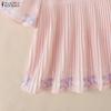 ZANZEA Women Casual Round Neck Floral Print Loose Short Sleeve Pleated Blouse