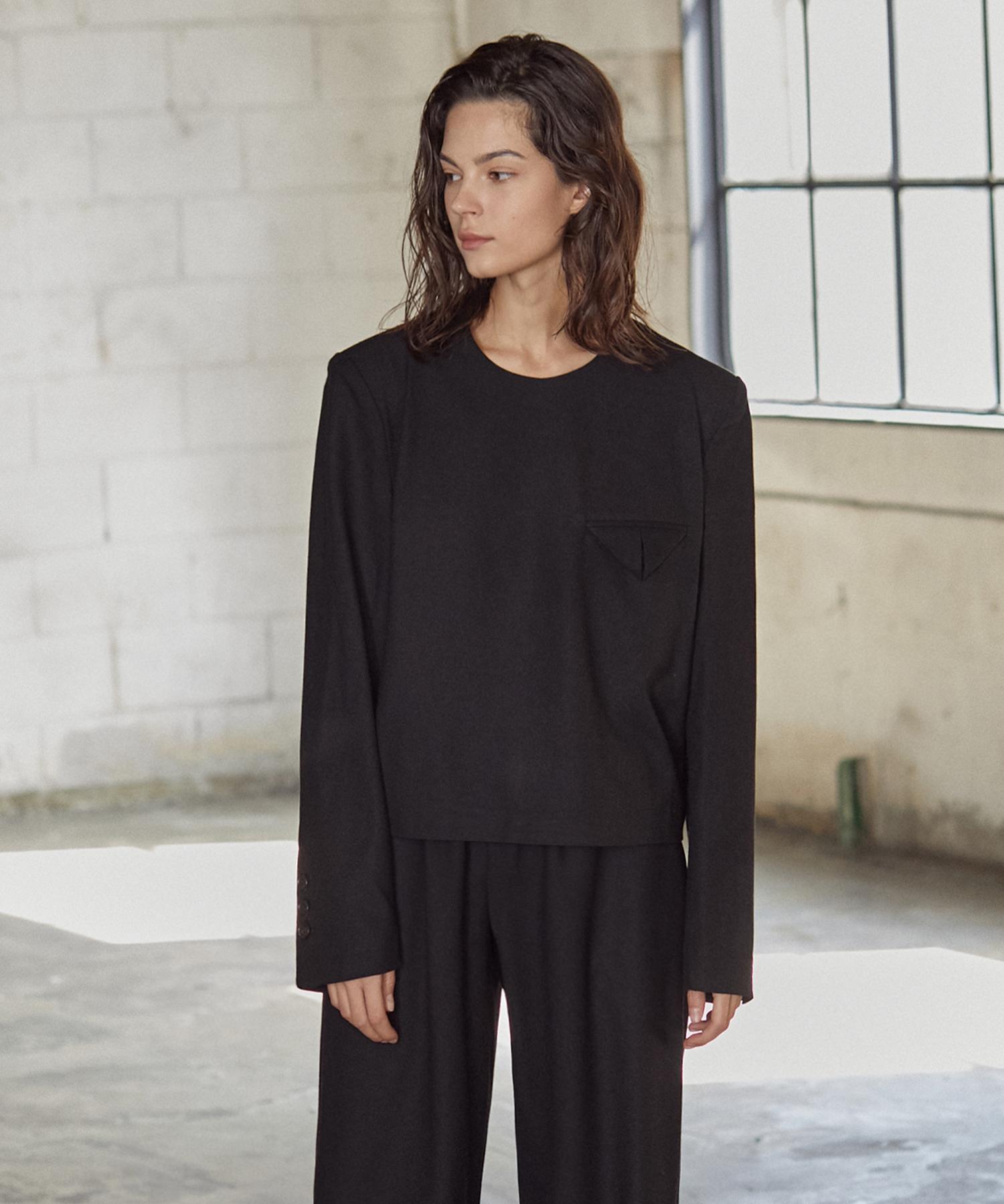 A Leaf Crop Wool Blouse - Black