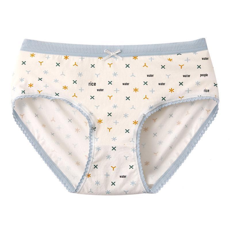 Women's Pastoral-Style Mori Girl Mid-Waist Cotton Lace Print Panties