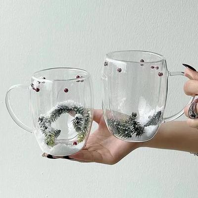 Double Wall Glass Cup 200/350ML Christmas Gift Theme Snow Scene Coffee Mug Heat Resistant for Hot Cold Beverages Espresso Cup