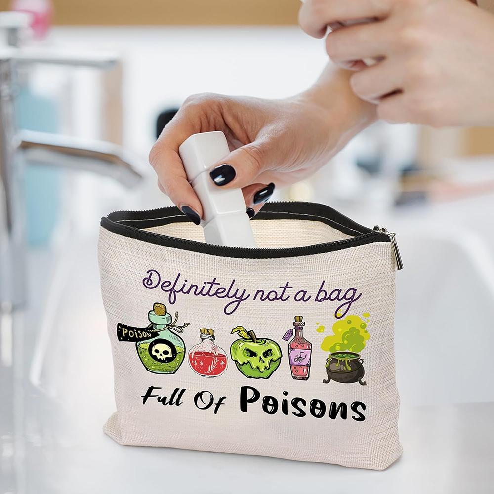 Halloween Cosmetic Bag Makeup Bag Definitely Spooky Witchy Birthday Gift for Evil Villain Queen Zipper Pouch Halloween Decor