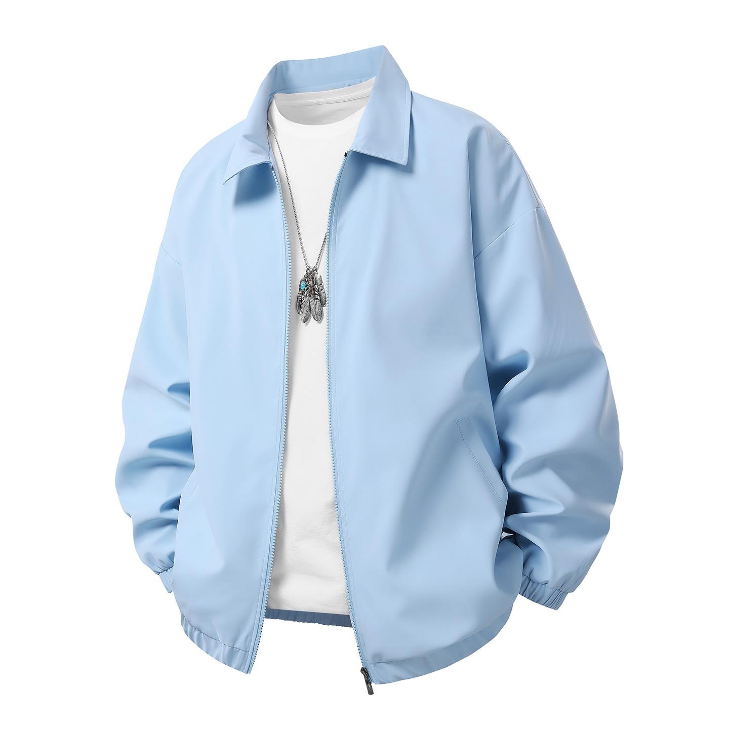 

Popular Solid Color Lapel Jacket Men s New Sports and Leisure Loose Waterproof Jacket 3XL светло-синий