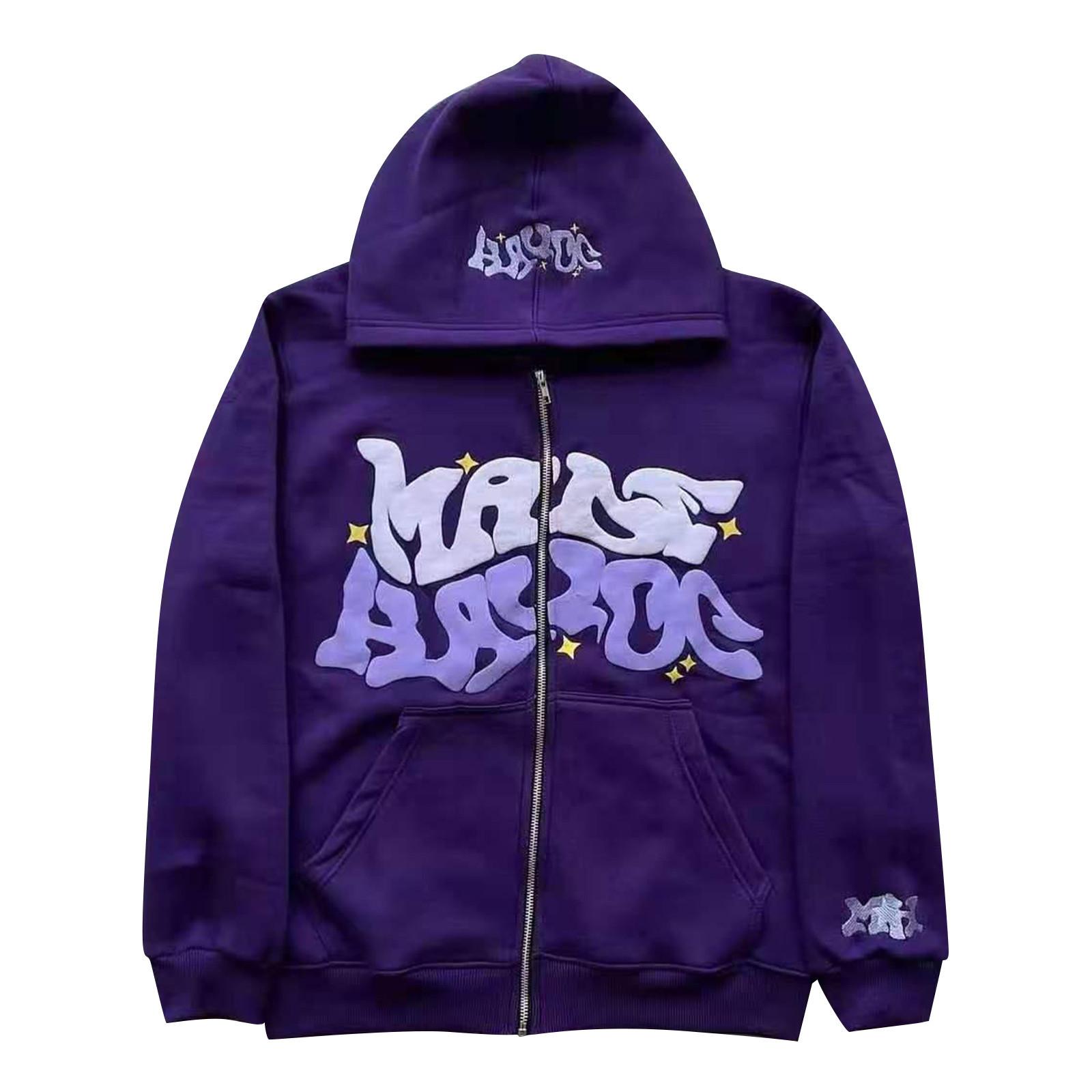 

Модный свободный мужской и женский свитер с капюшоном с длинным рукавом и принтом M фиолетовый