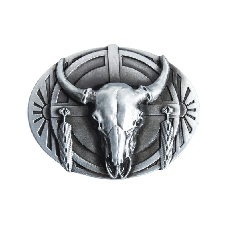 Oval Tribal Bull Skull Belt Buckle - Warrior Design, 3.8cm Personalized Smooth Buckle