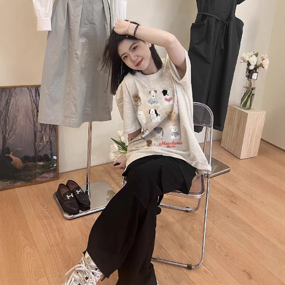 Plus-size plus-size plus-size girl pure cotton American vintage cartoon short-sleeve T-shirt for women, summer design niche and unique short-sleeve to
