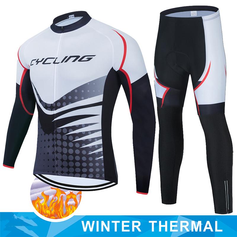 

Зимний мужской велосипедный комплект Термоджерси Комплект Флисовая одежда Мужская 2025 Мужской велосипедный костюм с длинным рукавом Шоссейные велосипеды Термальные брюки Нагрудник Asian size - 4XL