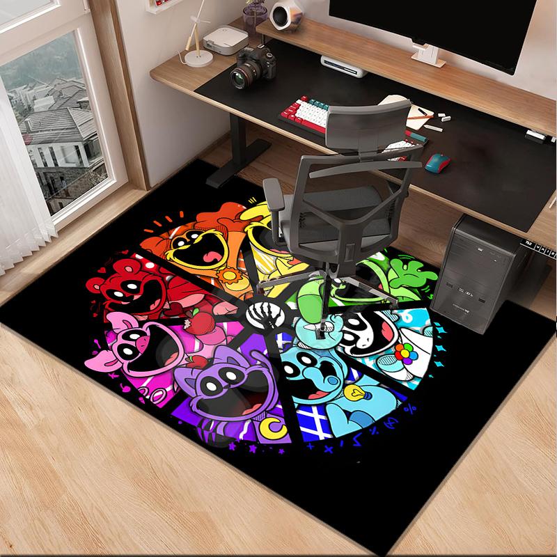 Happy smiling Cartoon Characters Office Rug Chair Mat, Game Carpet, Suitable for Front Door, Bedroom, Living Room, Desk, Holiday Gift