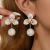18K Gold Plated Silver Needle Pearl Petal Stud Earrings - European & American Retro High-end Design