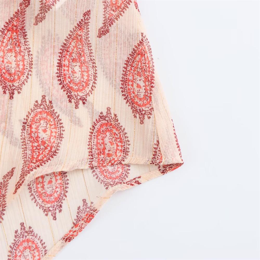 2025 Spring Women's Metallic Thread Print Loose Fit Blouse