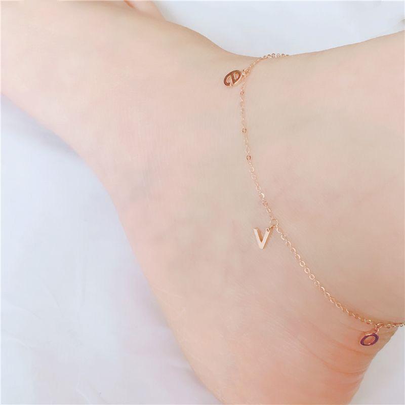Exquisite Russian Purple Gold Fringed Letter Love Anklet Plated Rose Gold Japanese And Korean Simple Love Anklet Jewelry