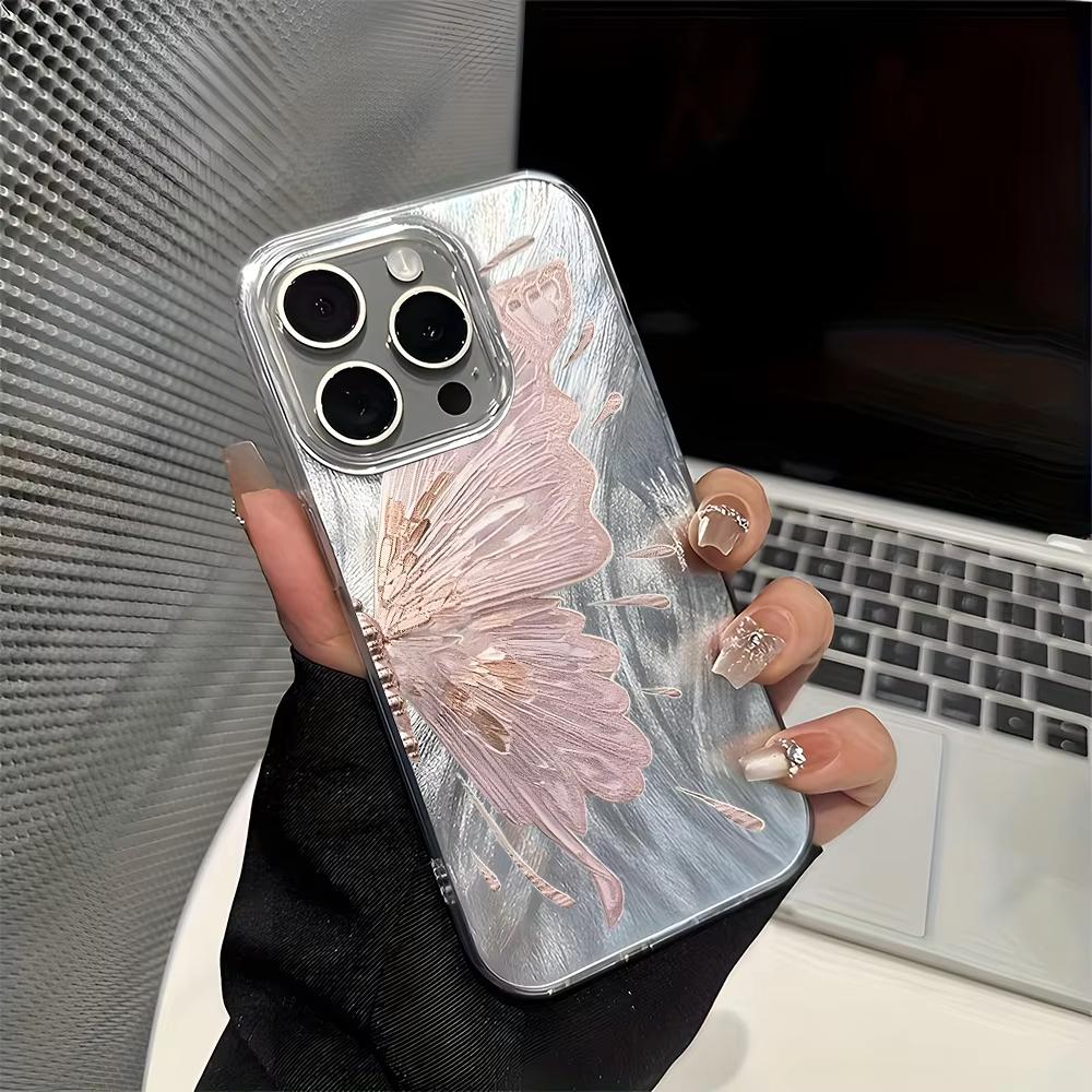 Pink Butterfly Wing Pattern Silicone Phone Case For iPhone 11 12 13 14 15 16 17 Pro Max 17 Air X XR XS Shockproof Bumper Cover