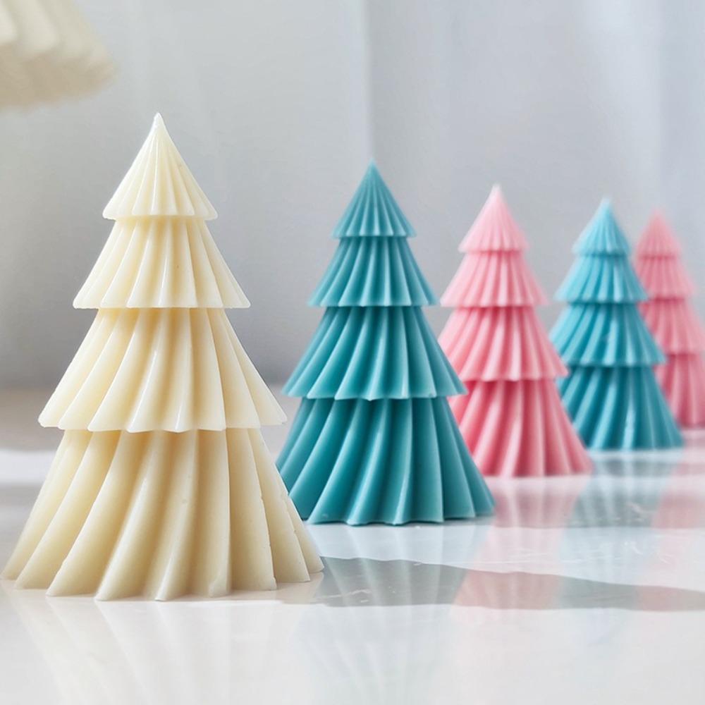 Diagonal Striped Christmas Tree Candle Mold Conical Shaped Soap Mould   Craft Making