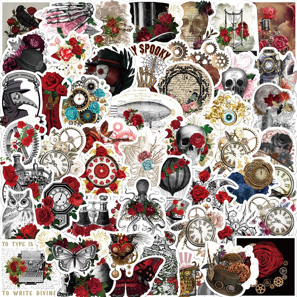 50-Piece Steampunk Rose Graffiti Stickers | Waterproof Decals for Suitcase & Gothic Decor AnimeWorlds Store