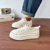 Fashion Women's Canvas Sneakers Thick Bottom Casual Sports Shoes Round Toe Lace-Up White Shoes Good Matching Platform Shoes