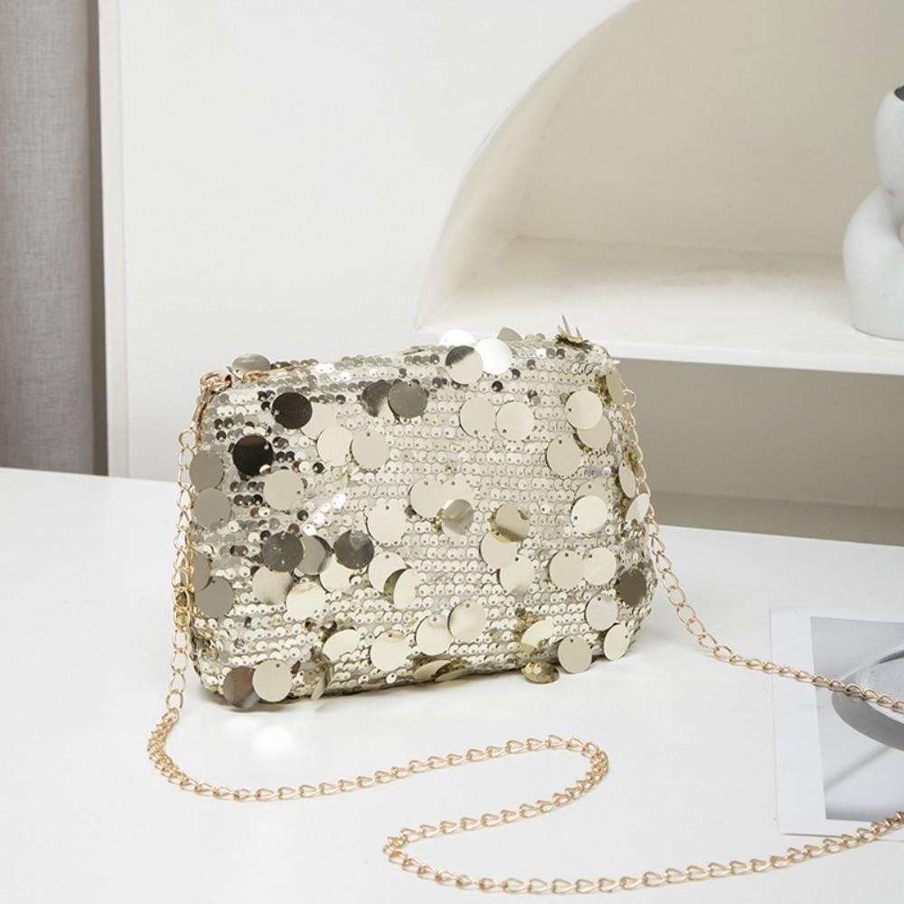 Trend Portable Sequin Shoulder Bag Lightweight Large Capacity Chain Crossbody Bag Sparkling Sequin Messenger Bag Daily Use
