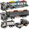 1:40 6Styles Gray Pullback Light Sound Diecast Transport Vehicle Trailer Truck Construction Alloy Toys For Children Boys Gifts