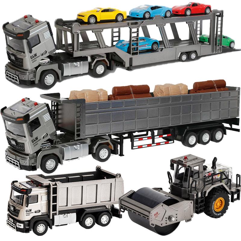 1:40 6 Stylów Szary Pullback Światło Dźwięk Metalowy Pojazd Transportowy Ciężarówka z Naczepą Budowlana Stop Alloy Zabawki Dla Dzieci Chłopców Prezenty