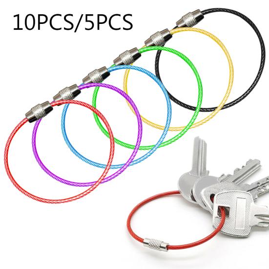 5/10Pcs Durable Steel Wire Rope Ring Connector Keychain Key Holder Hanging Cable