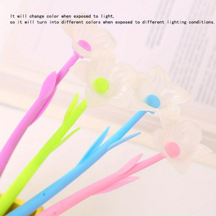 Back To School Season 10pcs 0.5mm Sun-changing Flower Gel Pen Cute Learning Stationery Water-based Pen Color-changing Flower Pen When Exposed To Light