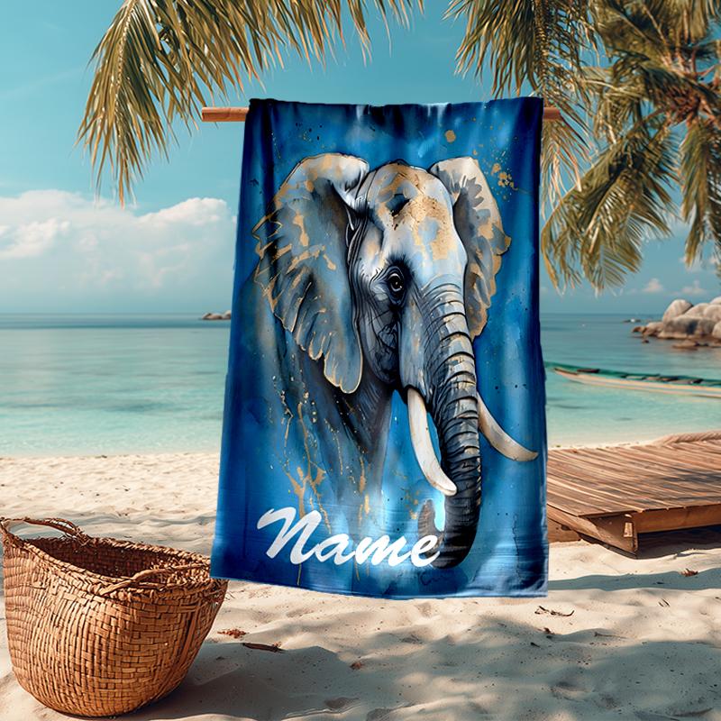 Custom Name Ultra-Soft Beach Towel with Elephant Theme,Ideal for Pool - Camping, Diving - Perfect Travel Essential, Vibrant Beach Towel.