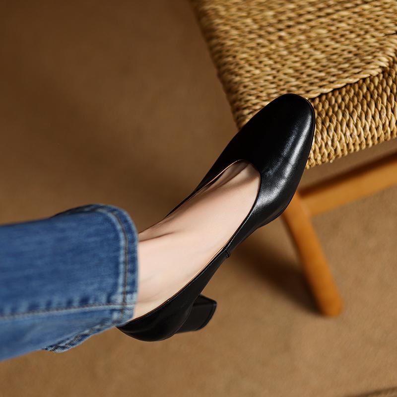 Fashion 2025 New Fashion Retro Women Pumps Shoes Chunky High Heels Spring Elegant Summer Round Toe Casual Shoes Woman Black Size 34-40