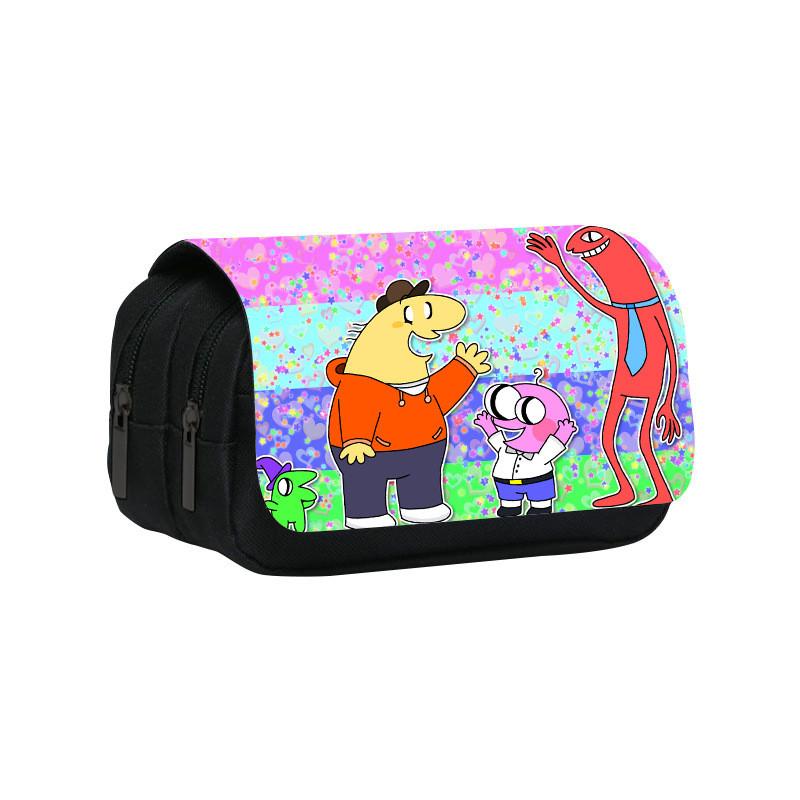 Smiling Friend Double Layer Pencil Case Cartoon Microfiber Storage For Students And Kids