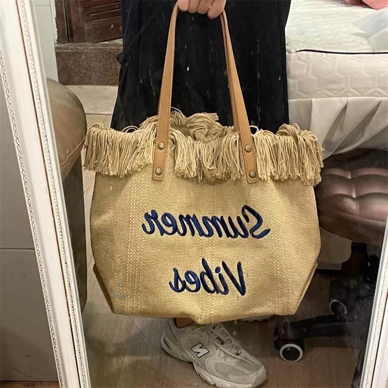 Yogodlns Canvas Women Handbags Large Tote Beach Shopping Bags Underarm Shoulder Bag For Female Casual Top-Handle Bags