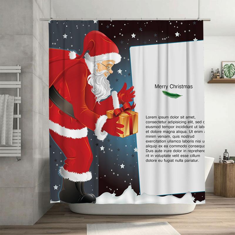 

TU Christmas Shower Curtain Santa Claus Holiday Festive Bathroom Decor Waterproof Xmas Home Decor Gift Idea Modern Style 90x180cm35x71in