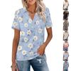 Women's Casual V Neck Short Sleeve Floral Print Polo Shirt Lightweight Summer Top with Collar for Daily Wear