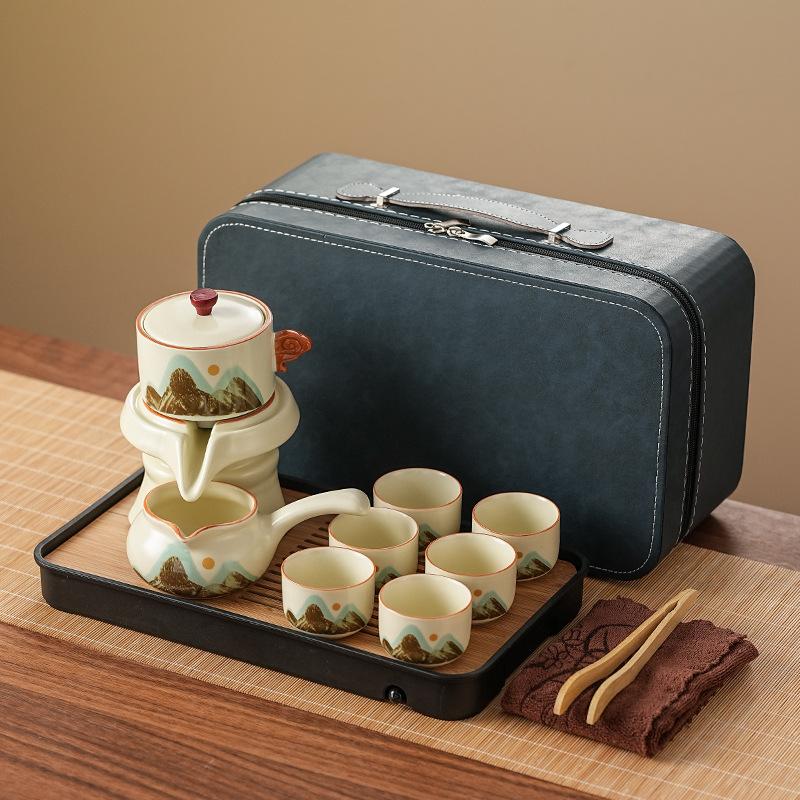 Semi-automatic Kung Fu Lazy Tea Set Huang Ru Qingshan Set Household High-end Stone Grinding Teapot