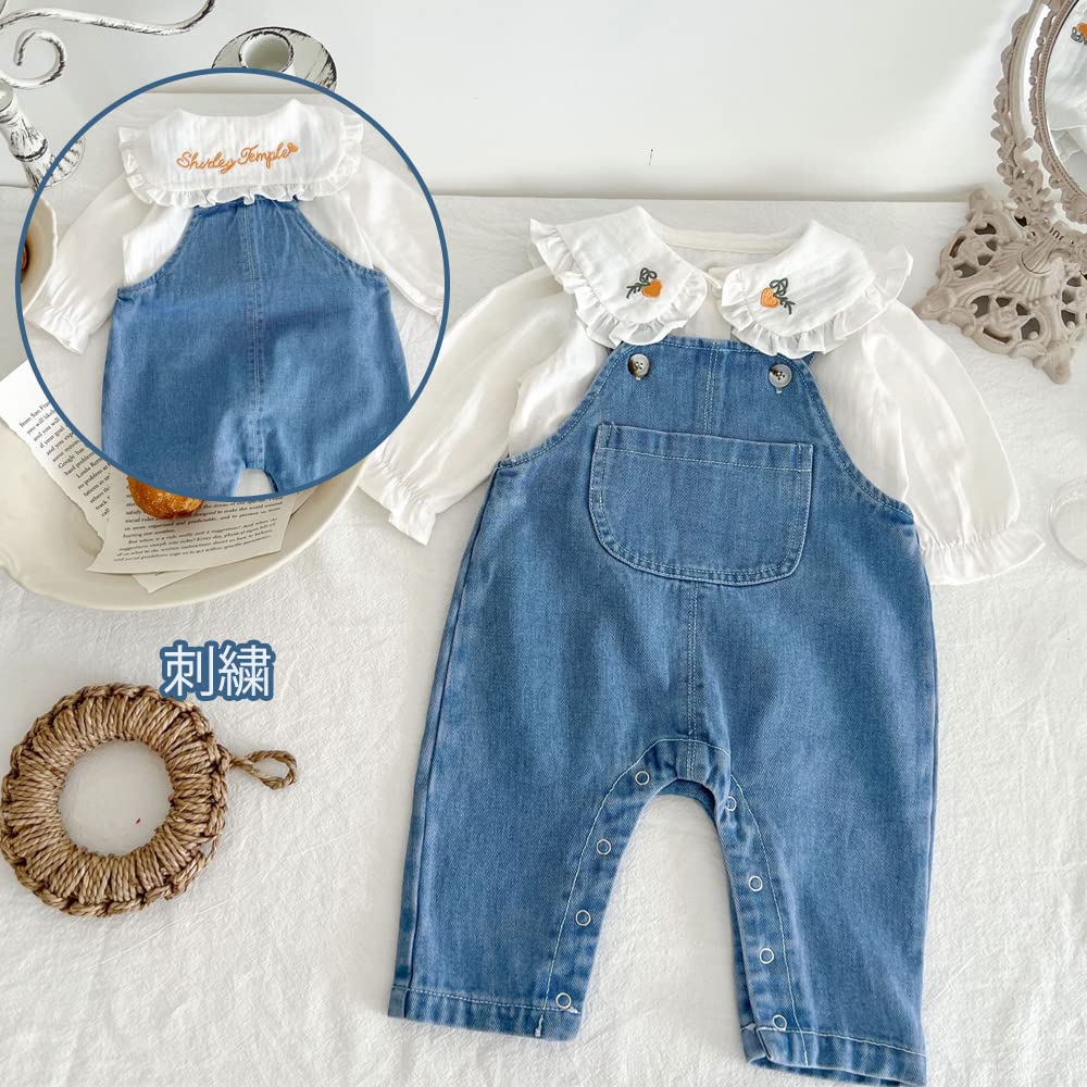 Baby Clothes for Girls Overalls Shirt Rompers Coveralls Clothes Blouse Cute Korean Style Denim Cotton Kindergarten School Blue Floral Pattern 90