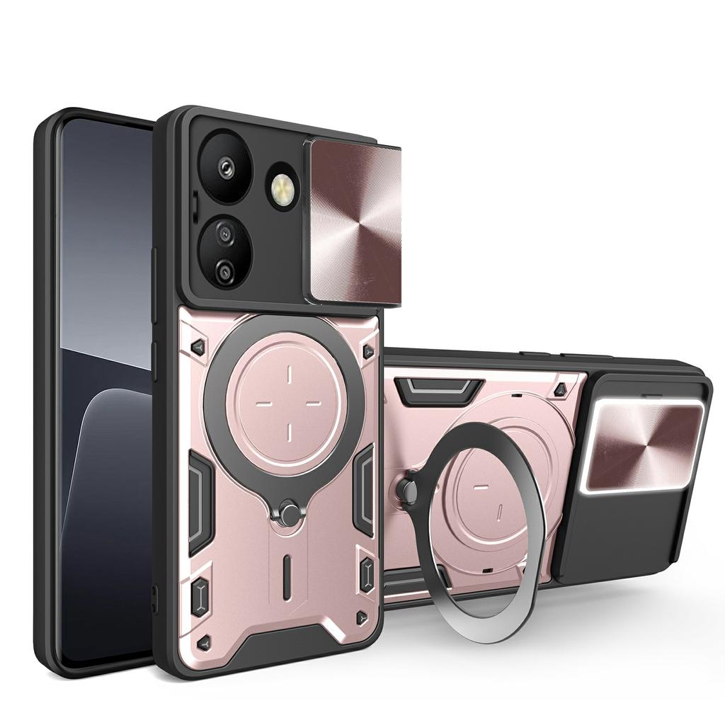 For Xiaomi Redmi 13C 4G/Poco C65 4G Case Slide Camera Lid TPU+PC Hybrid Phone Cover with Kickstand