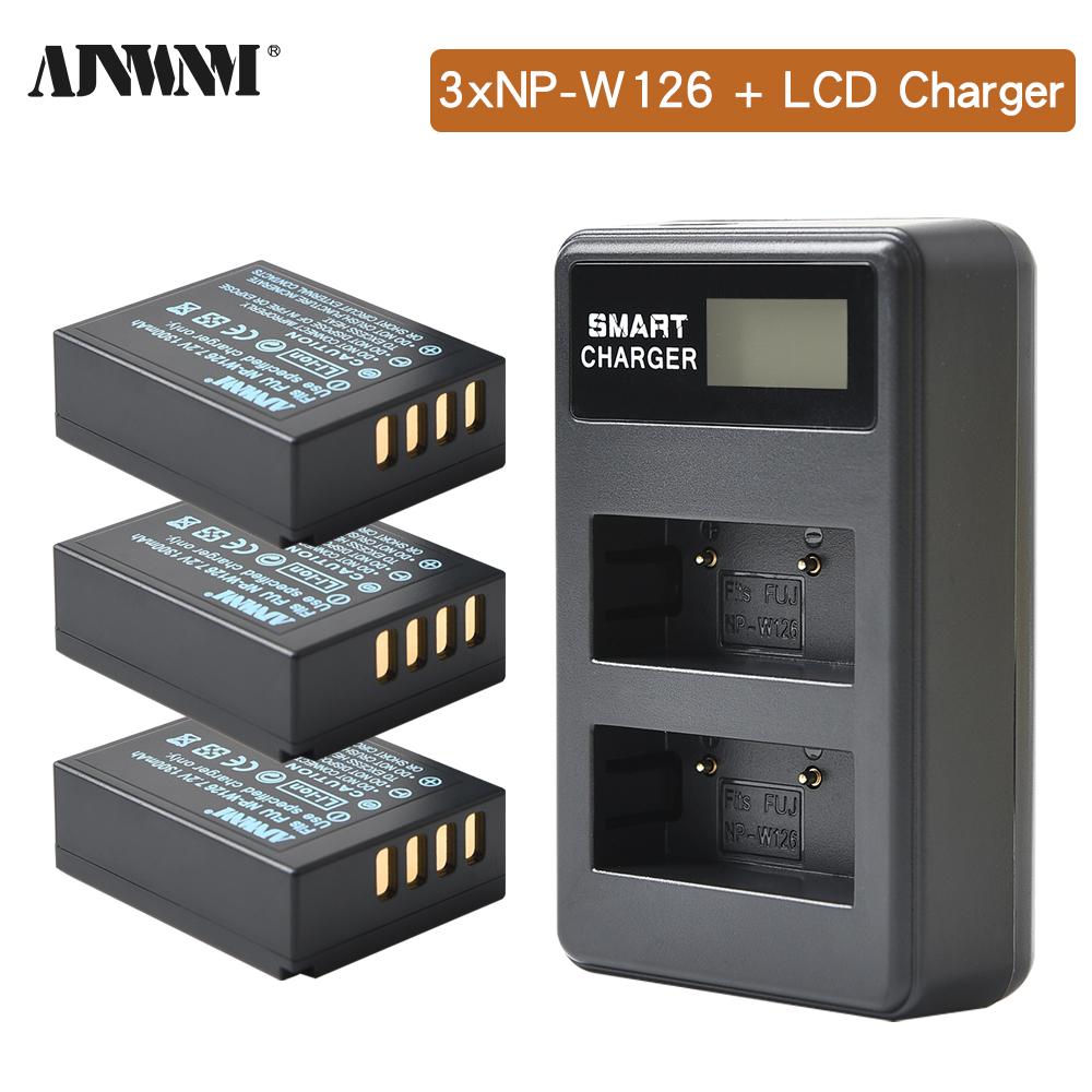 AJNWNM 1300mAh NP-W126 NP W126 NPW126 Batteries+LCD Dual Charger for Fujifilm Fuji X-Pro1 XPro1 X-T1 XT20 XS10 XT100 XT200 XA5 Digital Camera Battery