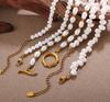 Elegant Pearl and Stainless Steel Beach-Style Necklace & Bracelet Set for Women