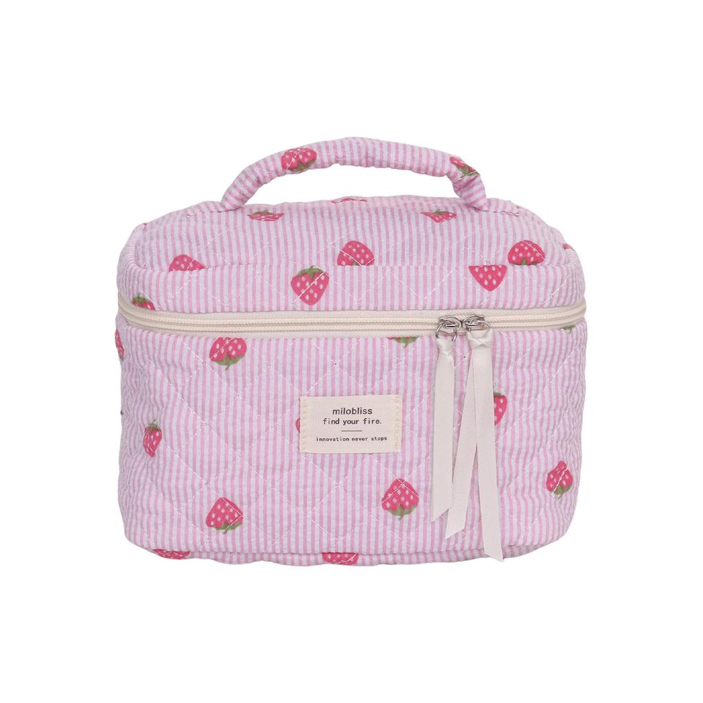 Καπιτονέ Τσάντα Καλλυντικών Φράουλας Υψηλής Χωρητικότητας με Ντιζάιν Εσοχής