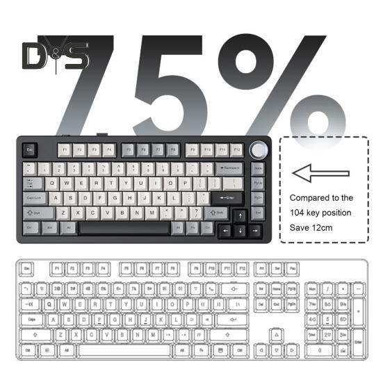 Teclado mecânico compatível com Bluetooth/2.4G/Tipo C com fio, três modos de conexão, troca a quente de teclas completas, 81 teclas