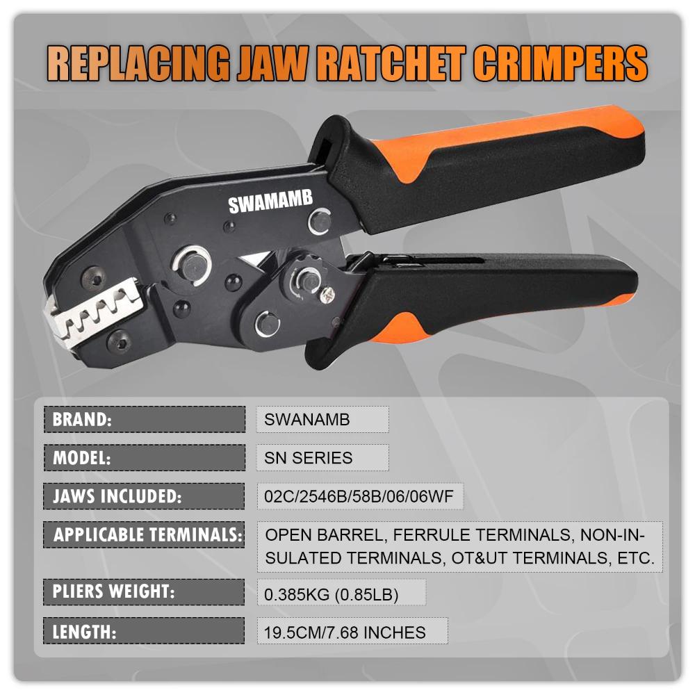 Unealtă Crimp cu Clichet Kit Fălci Interșanjabile Kit Serviciu Auto Clește Crimp pentru Non-izolat/Tip Butoi Deschis/Conector