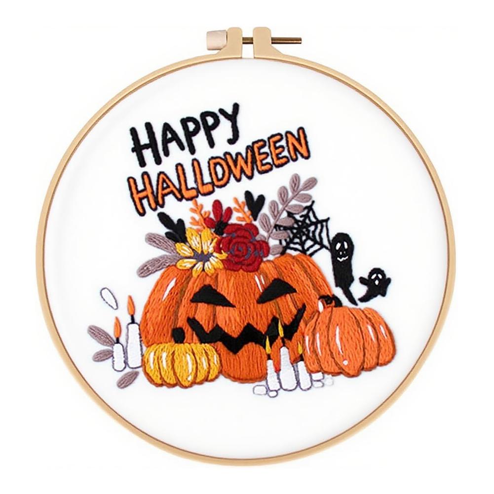 

1/2/3 Pcs Halloween Hand Embroidery Counted Stamped Embroidery Kit DIY Cross Stitch Halloween Craft Needlework for Home Decor